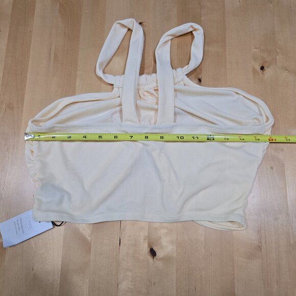 NWT Cider Women’s Tank Sz XL Crop Top Straps split breast butterfly pale yellow - Picture 4 of 6